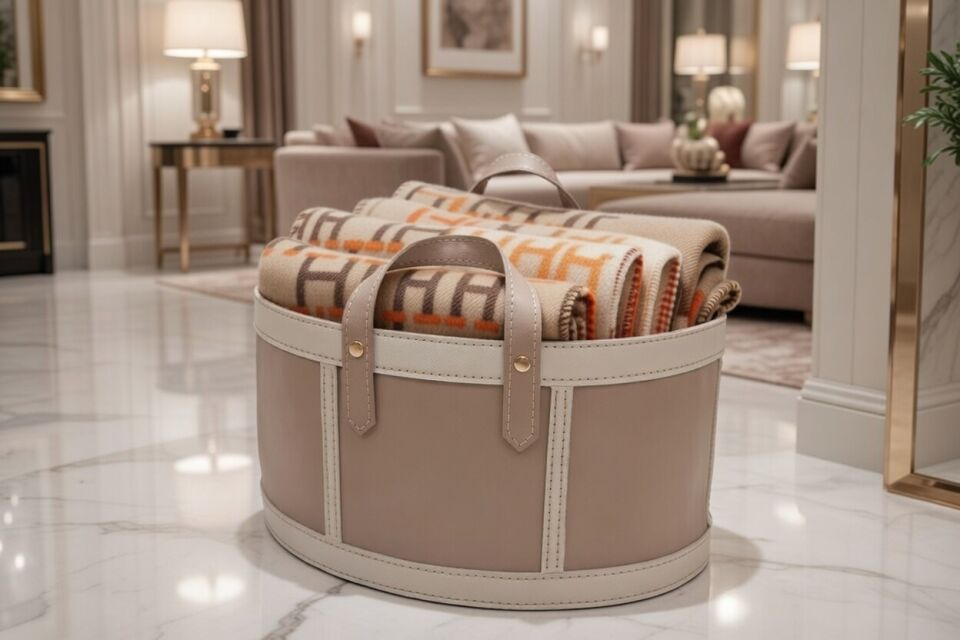 Gardin Leather Printed Leather Storage Basket