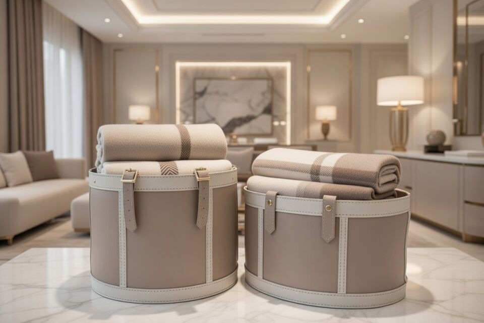 Gardin Leather Printed Leather Oval Storage Basket