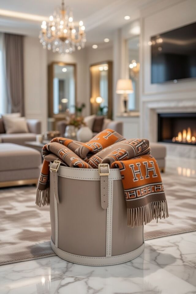 Gardin Leather Printed Leather Oval Storage Basket