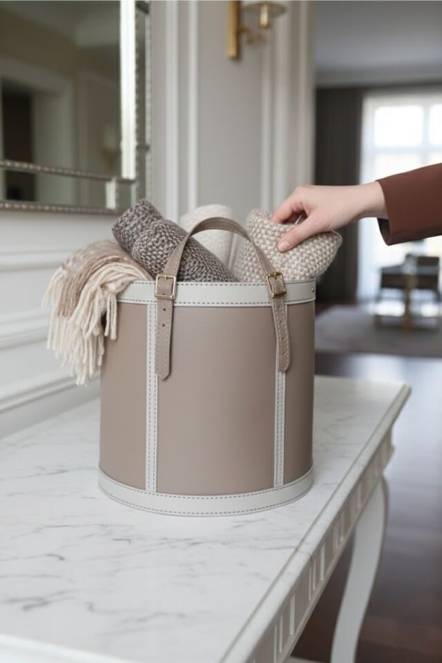 Gardin Leather Printed Leather Oval Storage Basket