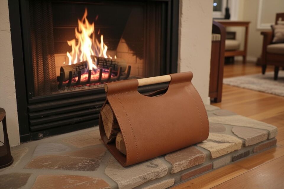Gardin Leather Printed Leather Firewood Holder-Tan
