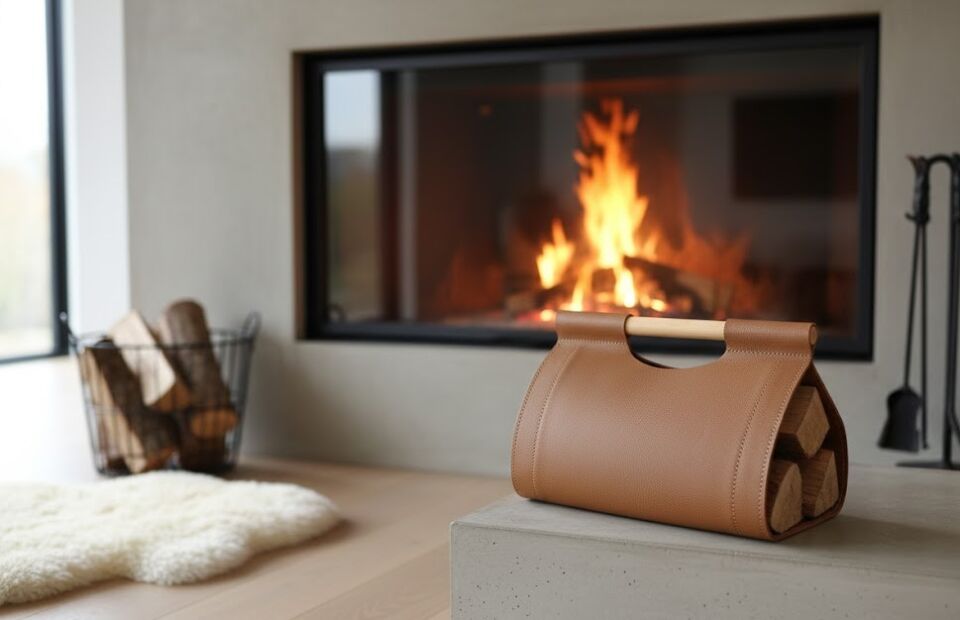 Gardin Leather Printed Leather Firewood Holder-Tan