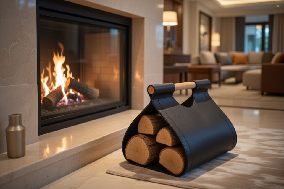Gardin Leather Printed Leather Firewood Holder – Black
