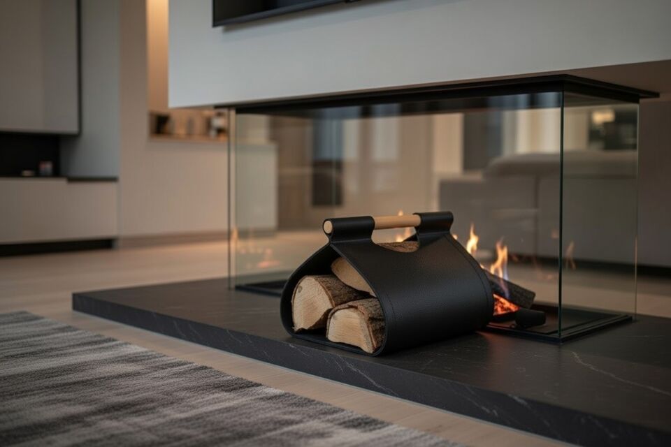 Gardin Leather Printed Leather Firewood Holder – Black