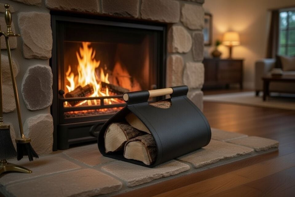 Gardin Leather Printed Leather Firewood Holder – Black