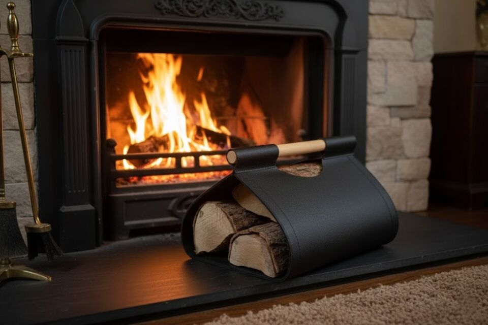 Gardin Leather Printed Leather Firewood Holder – Black