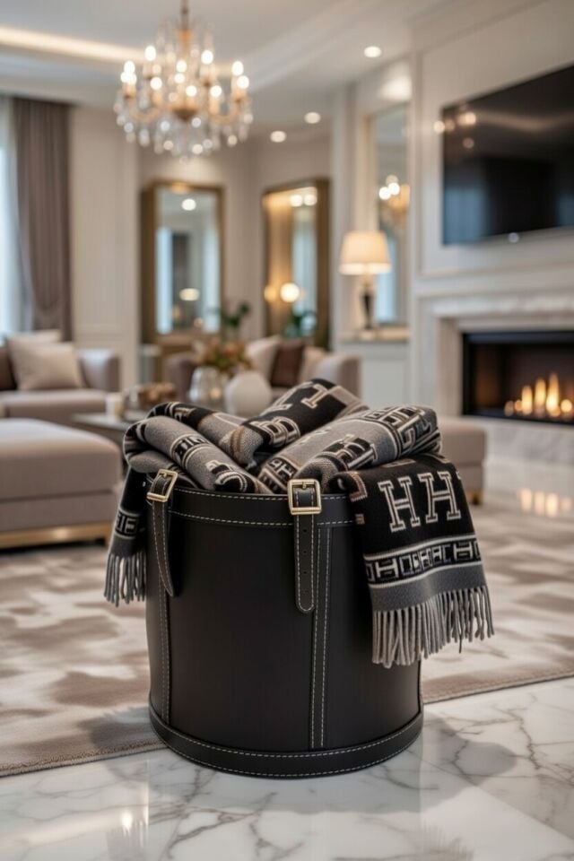 Gardin Leather Printed Leather Storage Basket