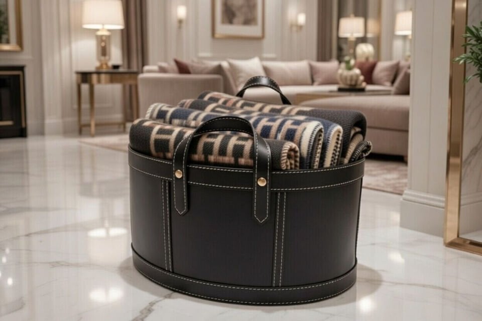 Gardin Leather Printed Leather Oval Storage Basket