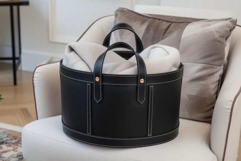 Gardin Leather Printed Leather Oval Storage Basket