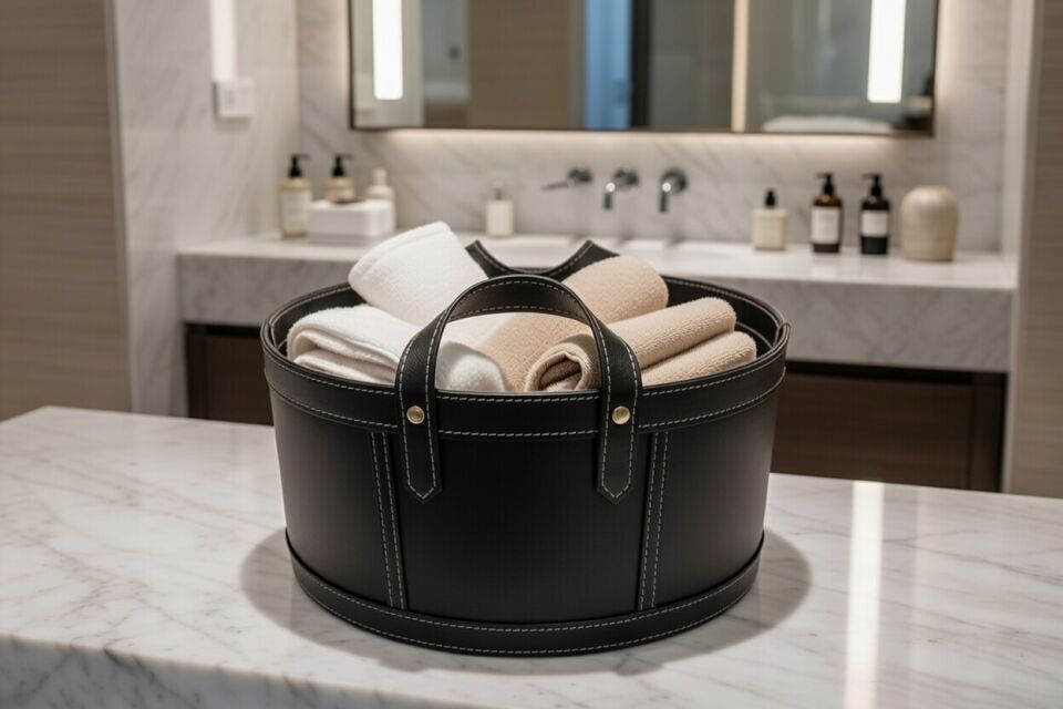 Gardin Leather Printed Leather Oval Storage Basket