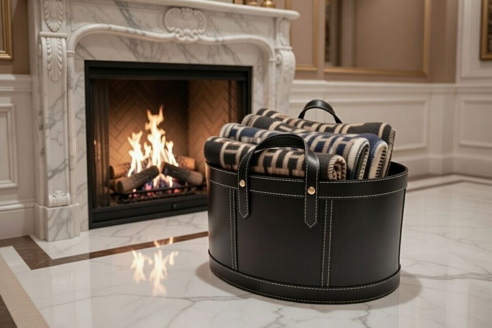 Gardin Leather Printed Leather Oval Storage Basket