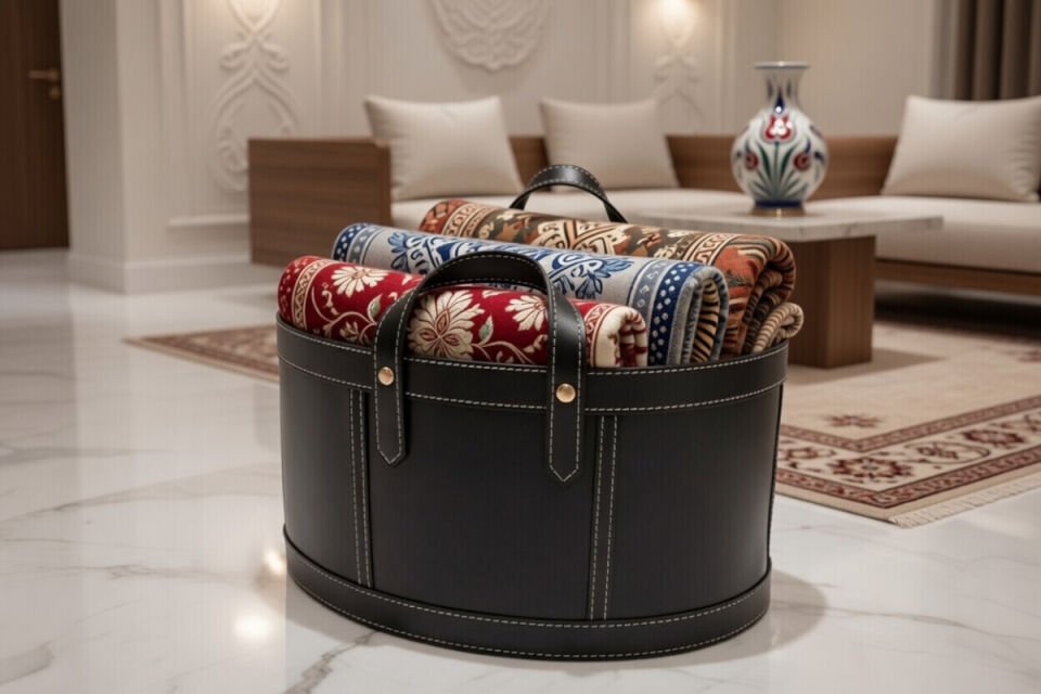 Gardin Leather Printed Leather Oval Storage Basket