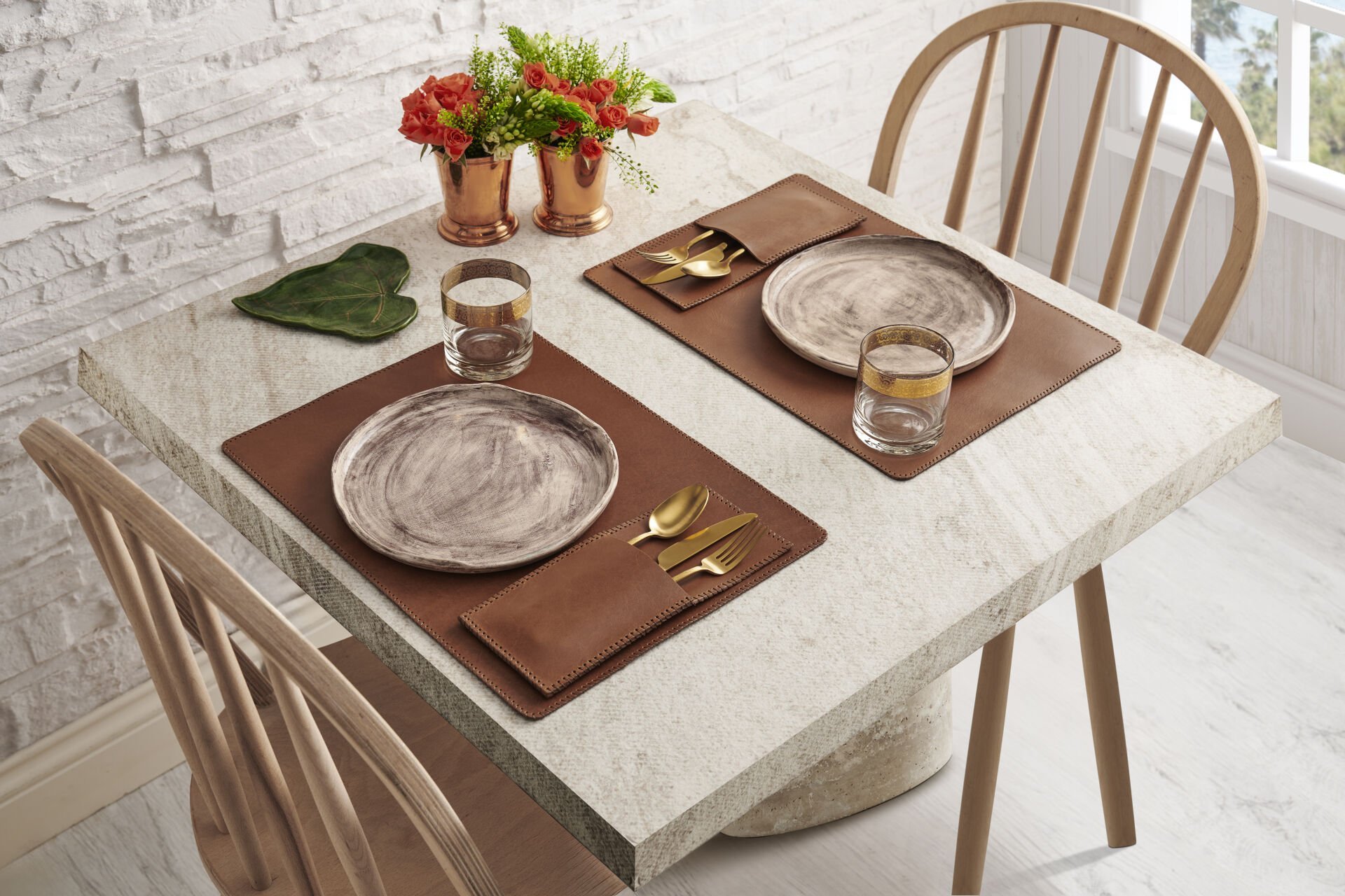 Gardin Leather – Genuine Leather Round Placemat Set