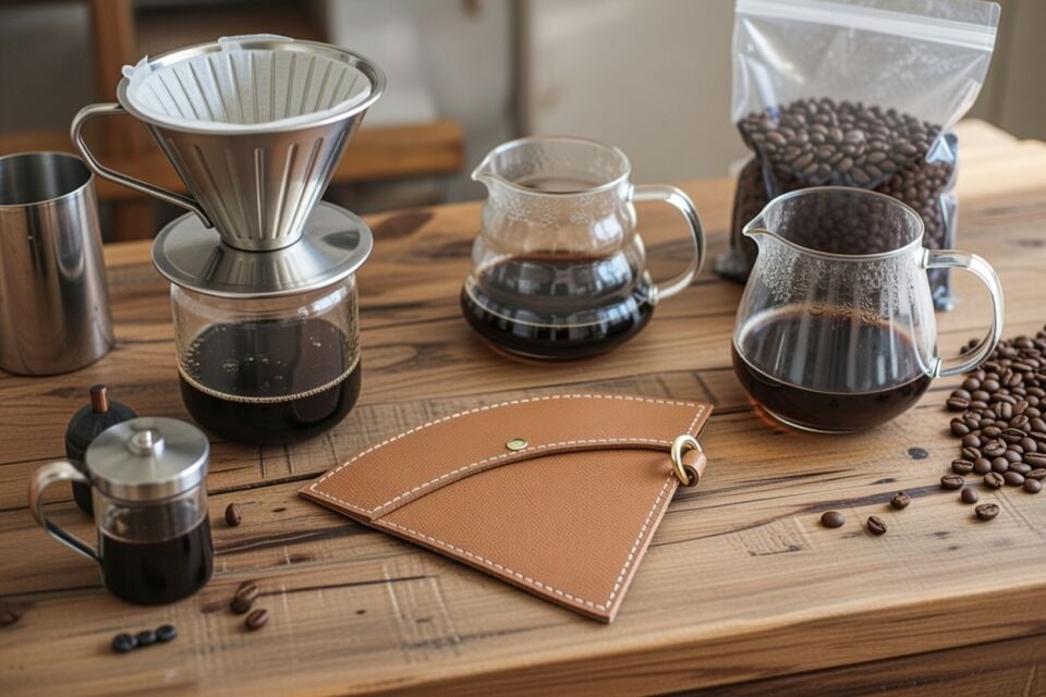 El Yapımı Hakiki Deri Filtre Kahve Kesesi Tutacağı