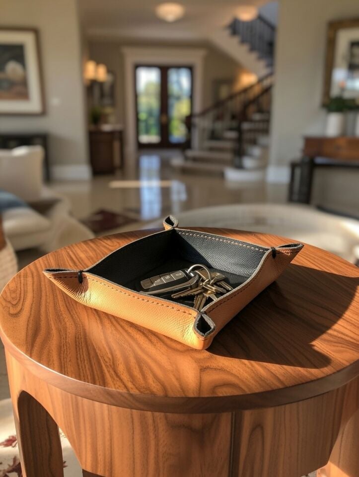 Leather Valet Tray - Tan Black