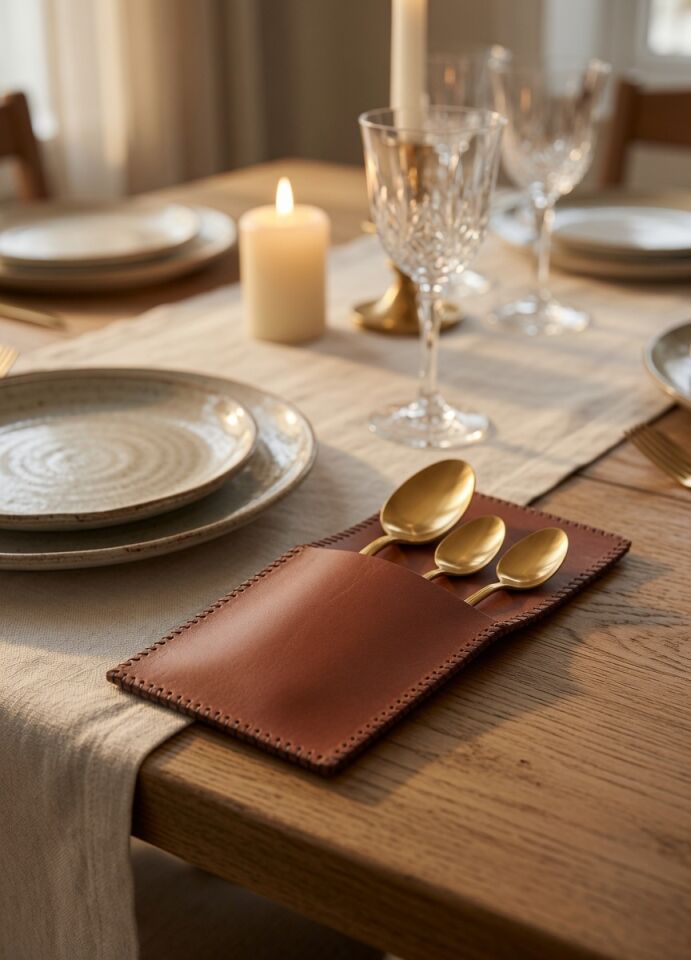 Genuine Leather Cutlery Rest