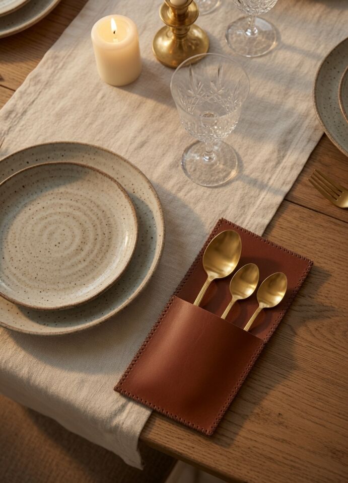 Genuine Leather Cutlery Rest