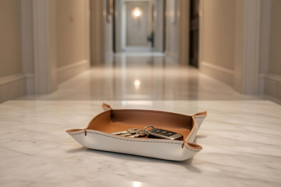 Leather Valet Tray- Tan Grey