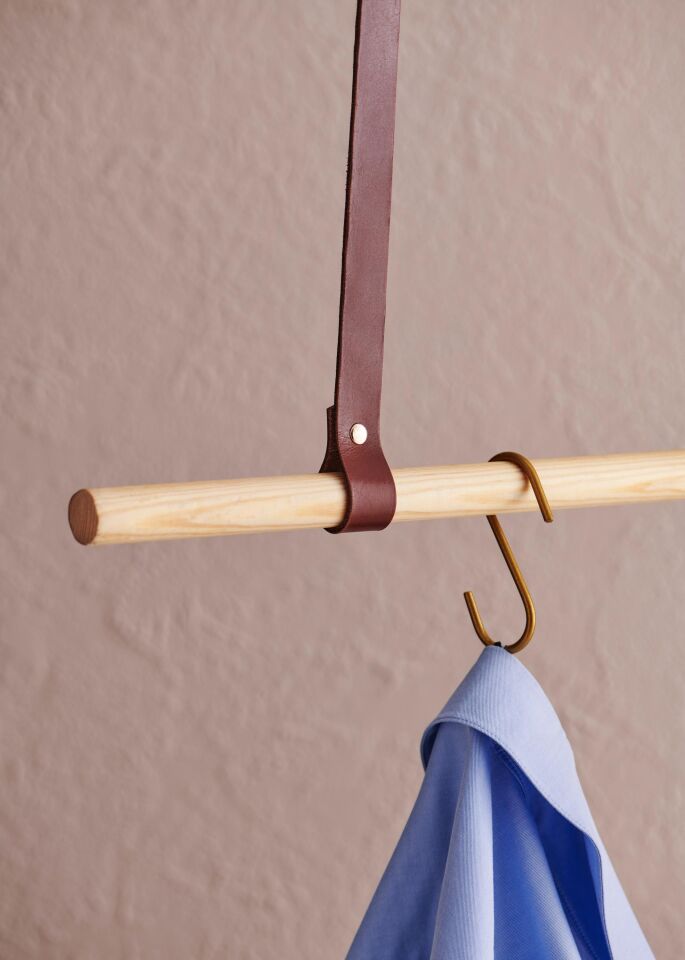 Leather Strap Wooden Garment Rack