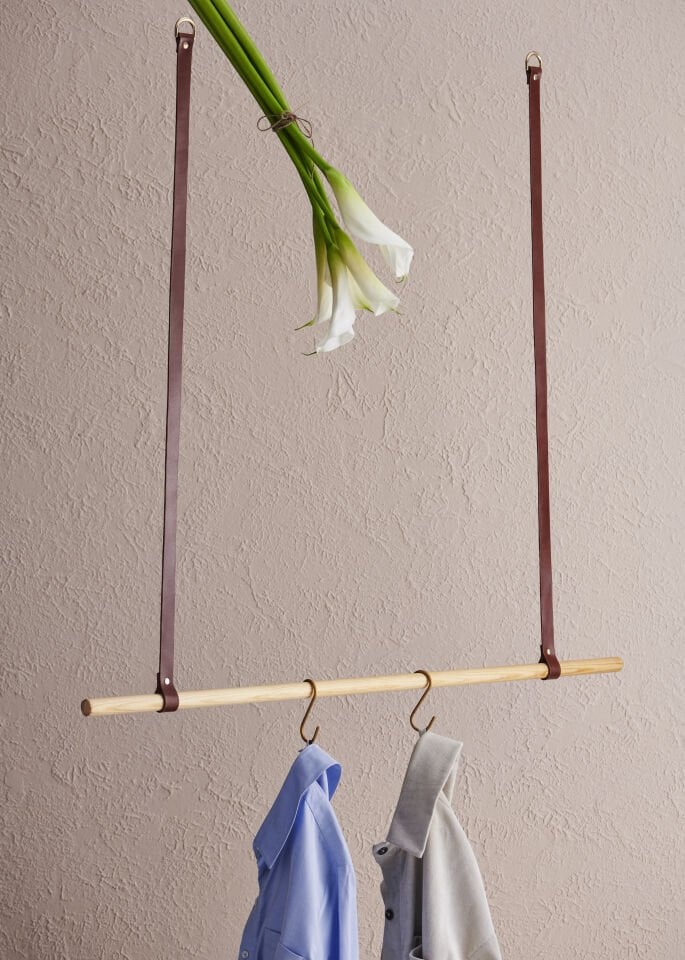 Leather Strap Wooden Garment Rack