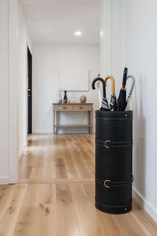 Handcrafted Printed Leather Umbrella Stand – Black