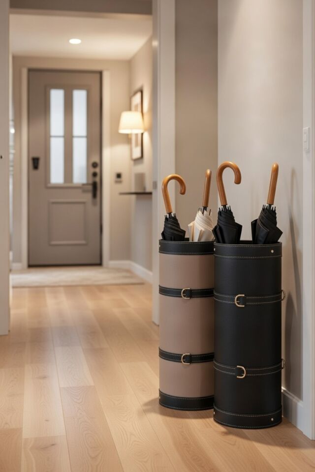 Handcrafted Printed Leather Umbrella Stand – Black